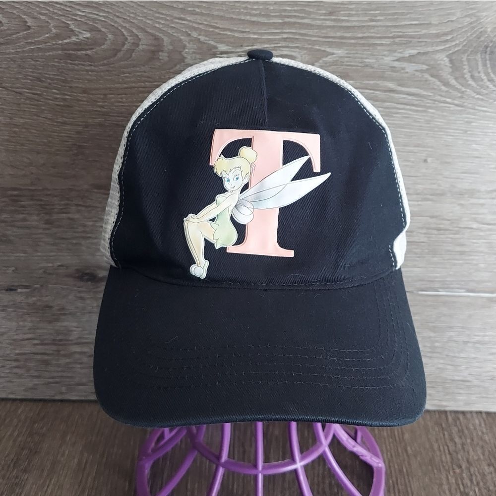 Disney Tinker Bell Trucker Hat Cap Black White Snapback Adjustable Mesh Back